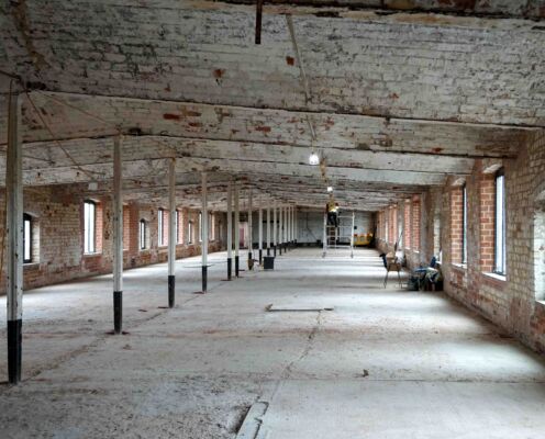 6 Northcot Shrewsbury Flaxmill Maltings Sustainability category Brickwork detaling repairs in progress Photo credit David Jerred Miles DSC00622