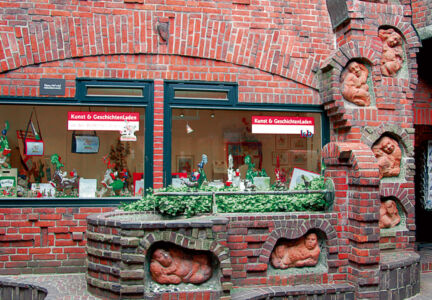 Brick facade with sculptures