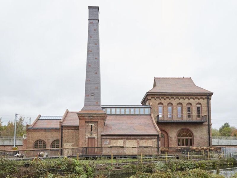 The engine house at walthamstow wetlands with brown brindle swift tower